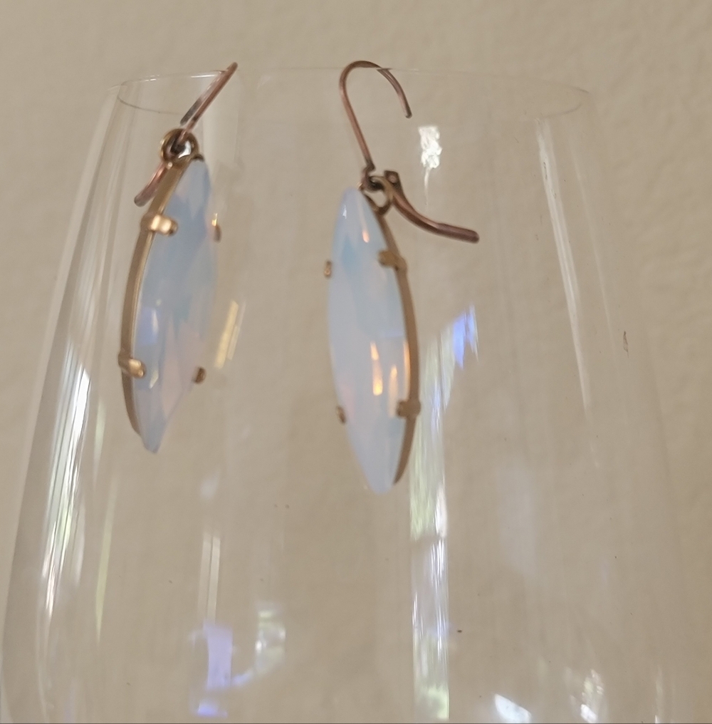 Opal Crystal  skinny Navette earrings